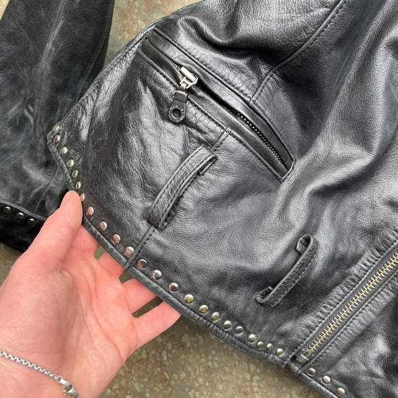 Harley Davidson Womens Black Perfecto Leather Studded Biker Jacket M - Picture 6 of 10